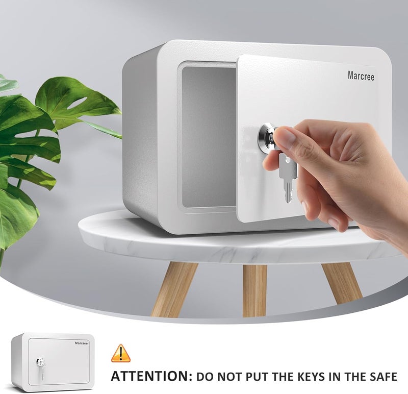 Marcree 0.23 Cubic Safe Box for Kids, Security Safe Steel Construction with Key Lock, Home Safes with Rounded Design for Child Protection, Lock Box for Home, 6.69 x 9.06 x 6.69 Inches, White - Image 4